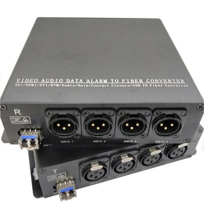 XLR कनेक्टर SFP मॉड्यूल के साथ 4Ch संतुलित ऑडियो टू फाइबर कन्वर्टर